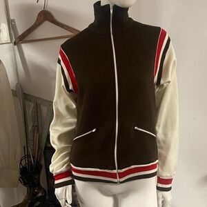 Sears Style Works  Brown and White Jacket with Red Accents